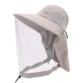 Hellgrauer Anti-Mücken-Sonnenhut mit Netz, breiter Krempe und Nackenschutz für Outdoor-Aktivitäten. - Einheitsgröße / Hellgrau