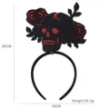 Serre-tête Halloween crâne noir et roses à paillettes rouges pour fête costumée. - Style crâne et rose