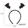 Serre-tête chauve-souris noir Halloween avec ailes pailletées violettes fête 22cm - Paire d'ailes de chauve-souris violettes
