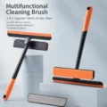 Multifunctional 3-in-1 window cleaning brush squeegee with sponge and scraper tool for home. - Short