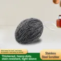 Stainless steel wire cleaning ball with hanging rope, 30g 1pc kitchen pot dish washing scrub tool - Lanyard Included / Silver