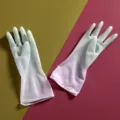 Macaron gradient household cleaning gloves waterproof anti-slip kitchen dishwashing gloves - L / Green Gradient Model, 1 Pair