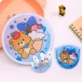 Cute cartoon folding fan with adorable bear ice cream pattern, portable round fabric fan for summer. - Ice Cream Bear
