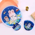 Cute cartoon space bunny foldable round fan with portable storage pouch, mini student pocket fan. - Spaceman