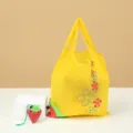 Foldable reusable shopping grocery tote bag with cute strawberry storage pouch for daily use. - Strawberry Yellow