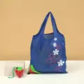 Foldable reusable shopping bag with cute strawberry storage pouch, lightweight and eco-friendly. - Strawberry Blue