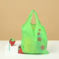 Green Folding Shopping Bag with Strawberry Pouch Eco Friendly Reusable Tote Bag - Strawberry Green