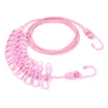 Portable travel elastic clothesline with clips and hooks for outdoor and balcony drying use. - 1.8M 12 Clips / Pink