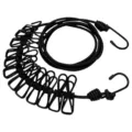 Portable travel clothesline with clips, black elastic adjustable outdoor drying rope. - 1.8M 12 Clips / Black