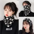Women Multi-purpose Knitted Scarf Face Mask Black White Checkerboard Winter Warmth - Diamond Letter C Style