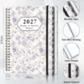 2027 weekly monthly planner A5 spiral notebook floral design with monthly tabs and elastic band. - Light Purple Note 2027 Planner
