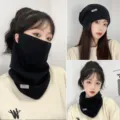 Women winter knitted warm hat scarf face cover multifunctional black warm set 3-in-1 - Solid Black Style