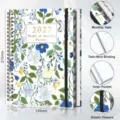 2027 weekly monthly planner notebook with floral cover, twin-wire binding and monthly tabs. - Flowery Era 2027 Planner