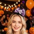 Close-up detail of Halloween witch hat headband with cute ghost and purple bow for party. - 2 (24*14*11.5cm) 22g