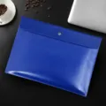 Blauwe A4 documentenmap van leer, grote capaciteit archieftas met drukknoopsluiting voor kantoor. - A4 Basis Stijl / Blauw