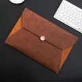 Brown PU leather A4 document bag envelope folder with magnetic snap closure for office. - Two-Tone File Bag / A4 / Brown