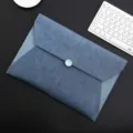 Blue PU leather A4 document bag, business envelope folder with magnetic snap for office use. - Two-Tone File Bag / A4 / Blue