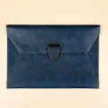 Blue A4 leather document bag with secure buckle closure, professional portable business folio. - Leather Buckle Document Bag / A4 / Dark Blue