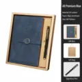 A5 vintage leather notebook gift set with metal pen, elegant business office stationery box. - Retro Copper Buckle / Gold Basic Gift Box / Royal Blue