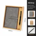 A5 grey leather notebook gift set with signature pen, elegant box and bag for business use. - Retro Copper Buckle / Gold Basic Gift Box / Gray