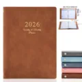 2026 A5 weekly monthly planner notebook with ring binder and 140 pages white paper brown - Brown / 2026 English Version