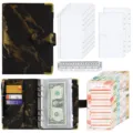A6 PU leather marble binder budget planner set with cash envelopes, sheets, and ruler. - Deluxe Pack / Black