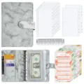 A6 Marmor PU Leder 6-Ring Binder Budgetplaner mit Bargeld Umschlägen und Budgetblättern. - Luxuspaket / Grau