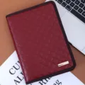 A5 business zipper notebook portfolio in dark red PU leather with diamond quilted pattern. - Zipper Loose-Leaf Notebook / A5 / Wine Red Weave