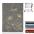 2026 Weekly Monthly Planner A5 Coil Notebook 365 Days Goal Agenda Diary Schedule Book - Floral / Grey / 2026 English Version