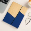 A5 Three-Fold Notebook Wooden Texture Blue Splicing Business Office Stationery Supplies - Three-Fold Wood Grain Patchwork / Blue