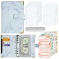 A6 marble PU leather budget binder planner with cash envelopes and expense sheets for money saving. - Deluxe Pack / Blue
