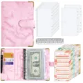 A6 pink marble PU leather 6-ring binder budget planner set with cash envelopes and sheets. - Deluxe Pack / Pink