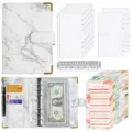 A6 Marmor PU Leder Ringbuch Budget Planer Notizbuch Set mit Bargeld Umschlagen und Karten - Luxuspaket / Weiß