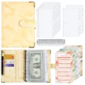 A6 Marmor PU Leder Ringbuch Budget Planer Set mit Bargeld Umschlägen und Spesenblättern. - Luxuspaket / Gelb