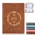 2026 A5 Monthly Planner Leather Notebook 140 Pages 180 Flat Spread Diary Agenda Book - Wreath / Brown / 2026 English Version