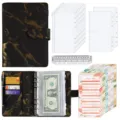 A6 Budget Binder Marmor PU Leder Kassenumschlag System 6 Ring Ringbuch Notizbuch Set - Luxuspaket / Schwarz