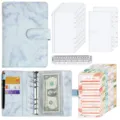 A6 Marmor PU Leder Ringbuch Budgetplaner Set mit Bargeldumfängen und Haushaltsbuch - Luxuspaket / Blau