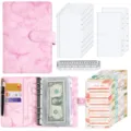 A6 Marmor Muster PU Leder Ringbuch Planer Set mit Budgetblättern und Klarsichttaschen. - Luxuspaket / Rosa