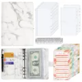 A6 Marmor PU Leder 6-Ring Budget Planer Notizbuch mit Reißverschluss Taschen und Einlagen - Luxuspaket / Weiß