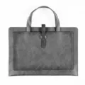 Dark grey leather briefcase waterproof business document bag with handle and buckle closure - Handheld Double-Pocket Document Bag - Upgraded / Gray