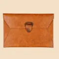 A4 brown leather document bag with vintage buckle, portable waterproof business folder for daily commute. - Leather Buckle Document Bag / A4 / Brown