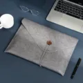 Grey PU Leather A4 Document Bag Folder File Storage Organizer with Button Closure - Document Bag with Button / Gray