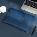 Blue Leather A4 Document Bag Envelope Folder with Stylish Wooden Button Closure Variant - Document Bag with Button / Blue
