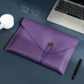 Purple A4 leather document bag, large capacity file folder with button closure for business office. - Document Bag with Button / Purple