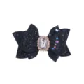 Black glitter bow accessory close-up featuring a sparkling rhinestone crystal center buckle detail. - I Style Bowknot Decoration / Black
