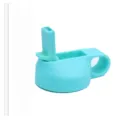 Replacement straw lid for wide mouth water bottles with flip straw and portable handle. - Teal Blue