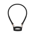 Black silicone beaded water bottle strap detail, featuring durable metal clasps and ring. - Black
