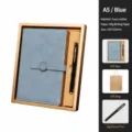 A5 Blue Notebook Gift Set with Signature Pen, PU Leather Cover and 80g Paper for Business Office - Retro Copper Buckle / Gold Basic Gift Box / Blue