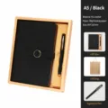 A5 black business notebook gift set with PU leather cover and 80g paper for office use. - Retro Copper Buckle / Gold Basic Gift Box / Black