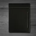 Premium black leather A4 conference folder with pen slot, business writing pad clipboard. - Conference Folder (Vertical with Pen Slot) / Black
